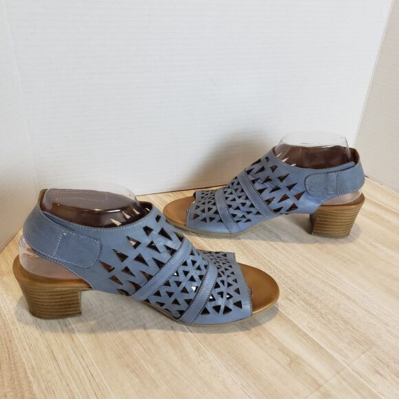 Spring Step Blue Cutout Block Heel Sandals Open Toe Side Zip Women’s Size 9/9.5 - Picture 4 of 6